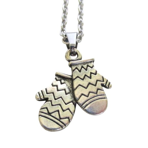 New Mittens Pendant Necklace With 18" Stainless Chain Winter Jewelry Gift - Picture 4 of 5